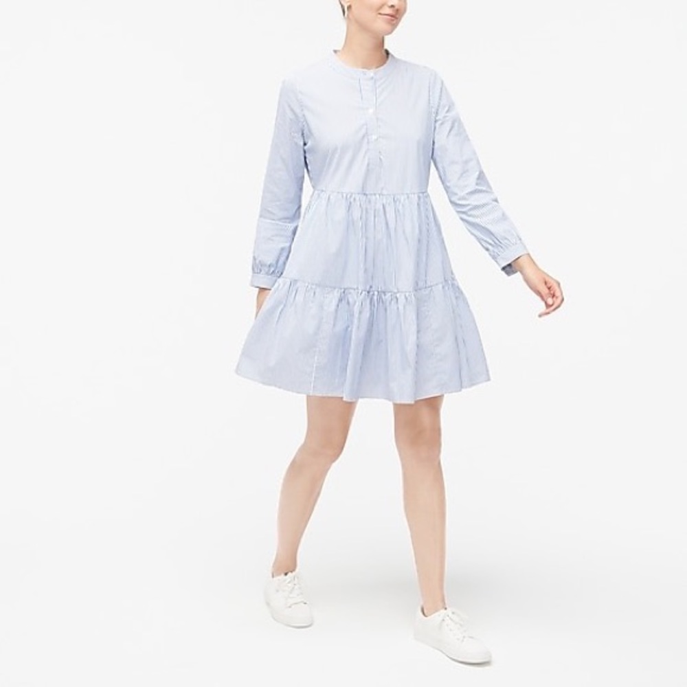 J. Crew Striped Cotton Poplin Tiered Dress